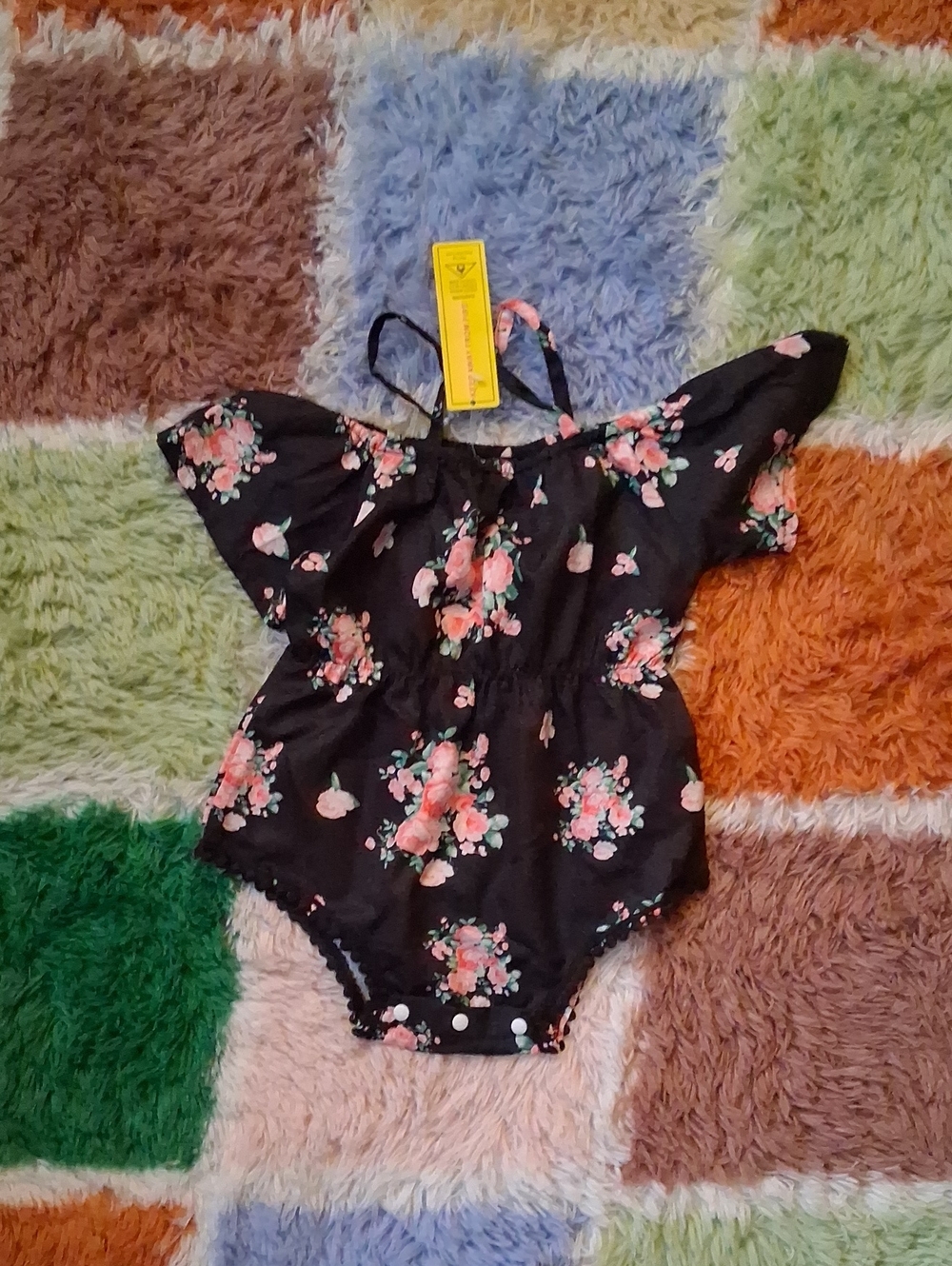 Black Floral Baby Girls' Romper with Pink Flowers